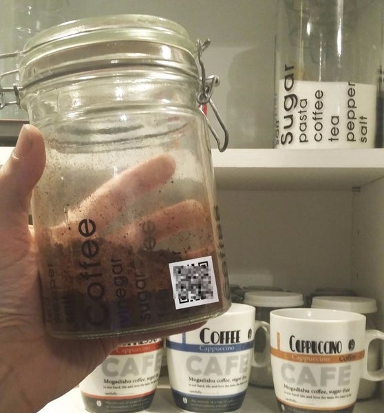 image of coffee can with QR code